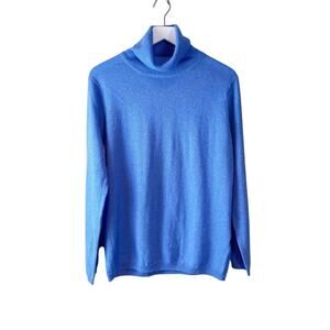WoolOvers Blue Knit‎ Turtleneck Sz L Wool Cashmere
